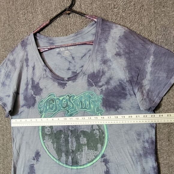 Aerosmith T-Shirt Womens L Blue Tie Dye Short Sleeve Back In The Saddle Graphic - Picture 5 of 10